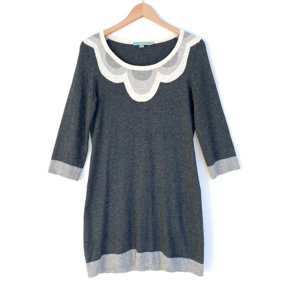 Boden Gray Cashmere Blend Scalloped Sweater Dress Size 8